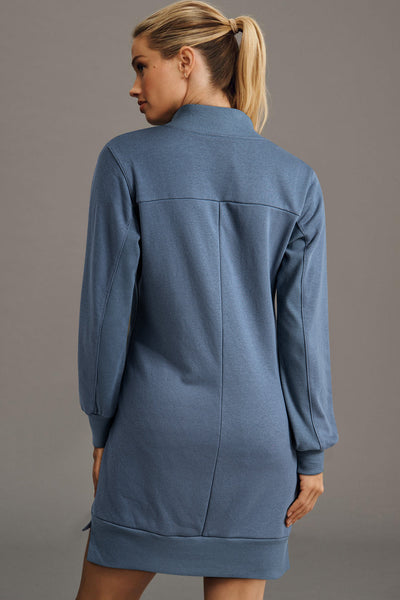 Women's Ivy Ribbed Zip-Up Sweatshirt Dress in Steel Blue