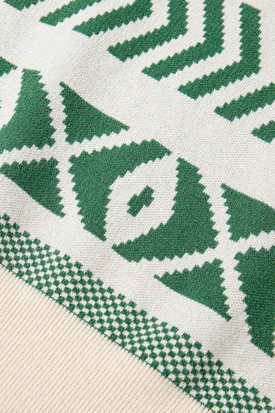 Women's Emerald Green Geometric Intarsia Knit Pullover