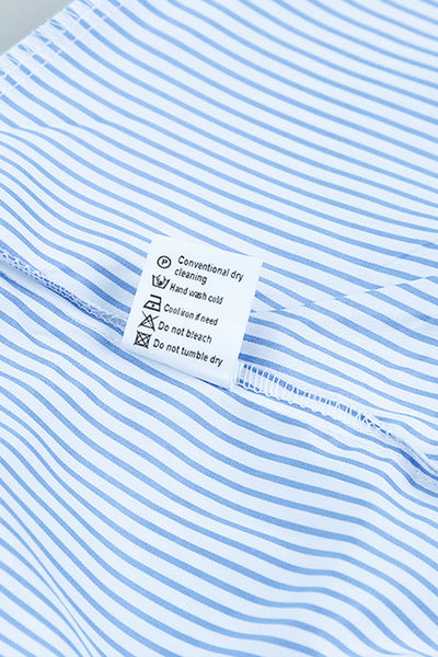 Women's Sky Blue Smocked Cuff Striped Boyfriend Shirt