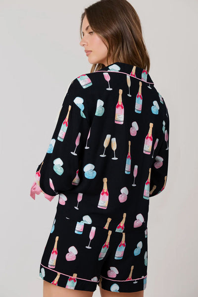 Women's Viscose Champagne and Ring Print Pajama Set with Silk Bows with practical styling and dependable silhouette control.