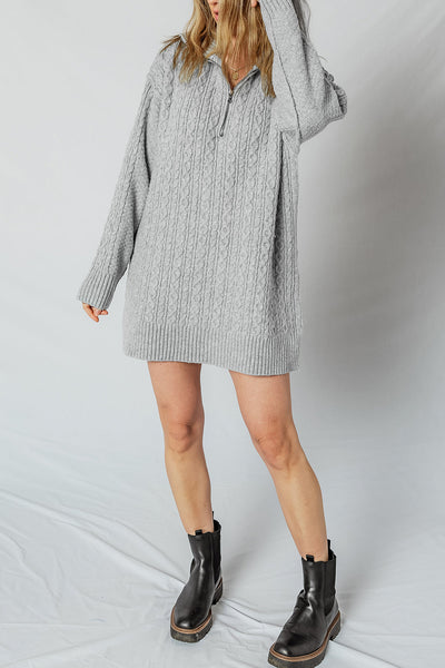 Chic Women's Soft Beige Cable Knit Sweater Dress - Casual Long Sleeve for Effortless Fall Fashion and Comfort