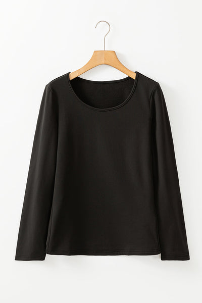 Women's Cozy Black Thermal Scoop Neck Top - Slim Fit Long Sleeve for Stylish Comfort and Versatile Layering made for easy styling and wardrobe