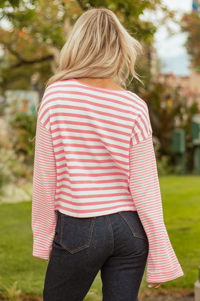 Trendy Women's Pink Striped Long Sleeve Top - Casual Fit, Stylish Design, Ideal for Everyday Outfits