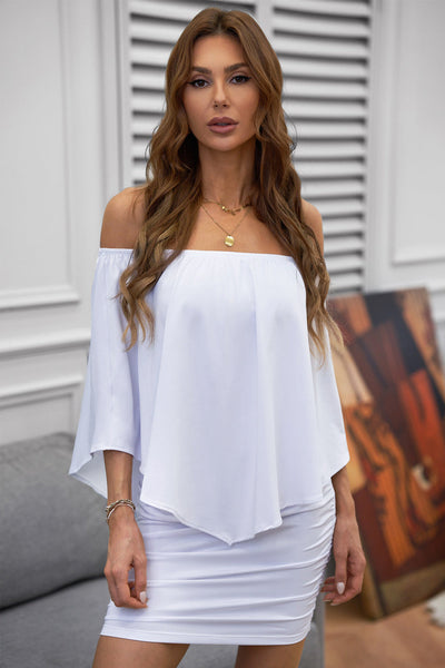 One shoulder Waisted Three-quarter Sleeve Dress