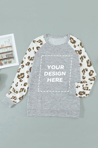 Women's Heather Gray Leopard Print Raglan Sleeve Pullover