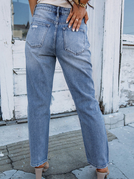 Ripped Cutout Fringe Hem Casual Jeans