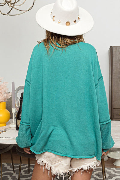 Seafoam Green Oversized Sweatshirt with Exposed Stitching