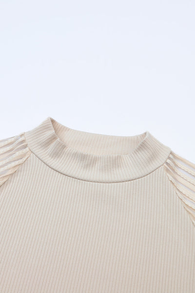Women's Lightweight Apricot Striped Long Sleeve Ribbed Crewneck Top - Casual Everyday Wear for Effortless Comfort