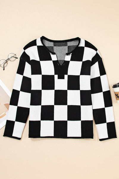 Soft Knit Women's Cozy Checked Sweater - Classic Fit for Effortless Style and Warmth in Autumn & Winter Fashion