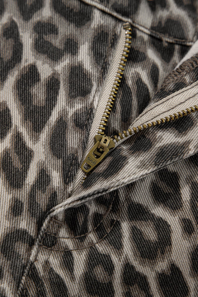 Trendy Women's Yellow Leopard Print Straight Leg Jeans - Chic Casual Fit for Effortless Style