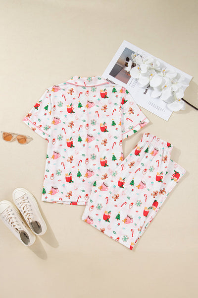 Cozy Pink Christmas Pajama Set for Women - Cute Short Sleeve Top & Pants, Festive Holiday Sleepwear for Ultimate Comfort