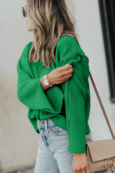 Women's Kelly Green Waffle Knit Split Cuff Sweater