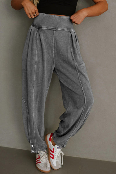 Women's Comfy High Waist Jogger Pants in Medium Grey Mineral Wash  Stylish Casual Fit for Everyday Wear