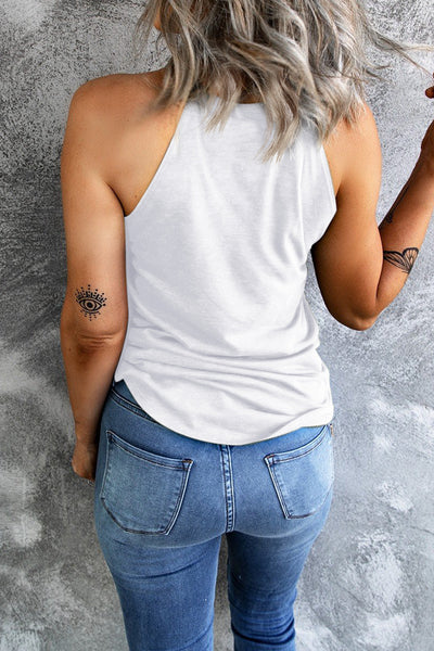 White Glittering American Flag Star Print Tank Top