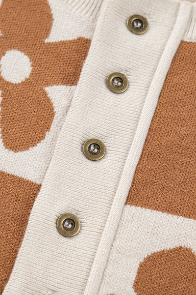 Women's Floral Checkerboard Viscose-Blend Henley Sweater