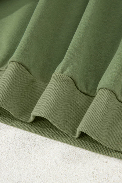 Women's Vineyard Green Contrast Striped Zip Collar Pullover Sweatshirt with Patchwork Design for Cozy Style