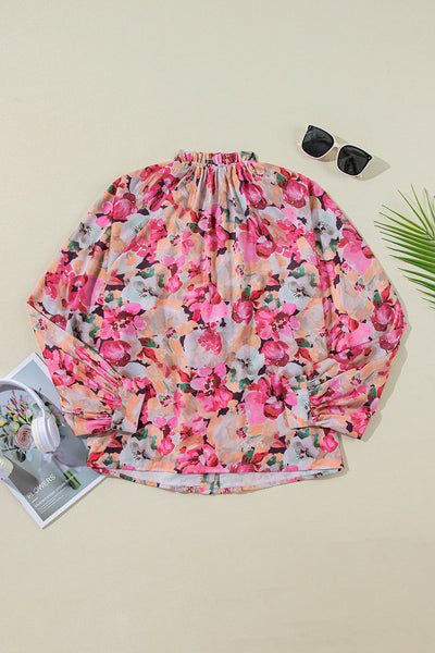 Stylish Women's Red Floral Ruffled Button-Up Shirt - Loose Fit, Perfect for Summer Casual Wear and Comfort