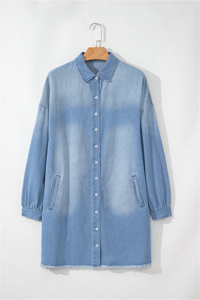 Beau Blue Women's Casual Medium Wash Denim Shirt Dress - Classic Style, Relaxed Fit, Ideal for Any Occasion