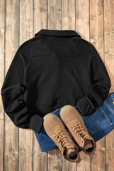 Cozy Women's Black Fleece-Lined Zip-Up Sweatshirt with Stand Collar & Thumbhole Sleeves for Ultimate Comfort and Style