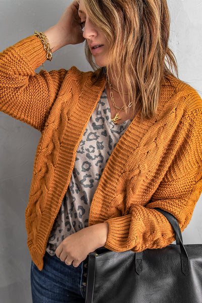 Women's Oversized Khaki Chunky Knit Cardigan with Long Sleeves - Cozy Casual Chic Layering Essential