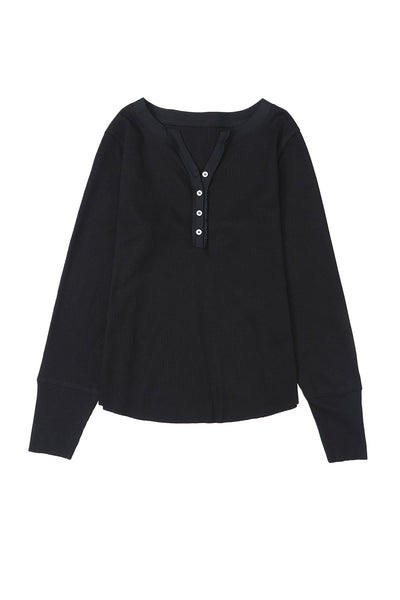 Women's T-Shirts Fashion V-Neck Button Long Sleeve T-Shirt