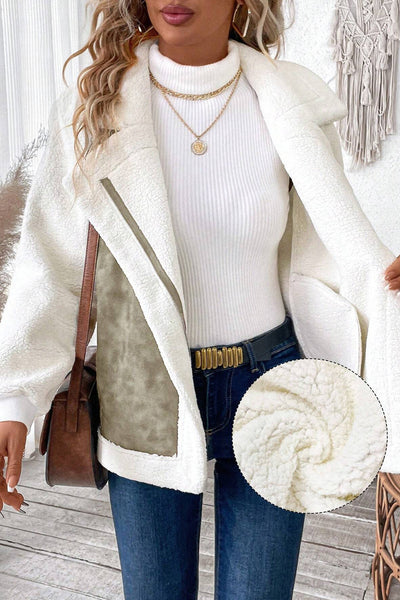 Women's Cozy Laurel Green Faux Suede Sherpa Jacket with Pockets - Stylish Zip-Up Outerwear for Comfort and Warmth