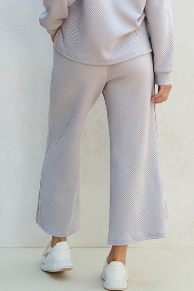 Stylish Women's Light Grey V-Neck Top with Collared Detail & Comfy Wide Leg Pants Set for Effortless Everyday Wear