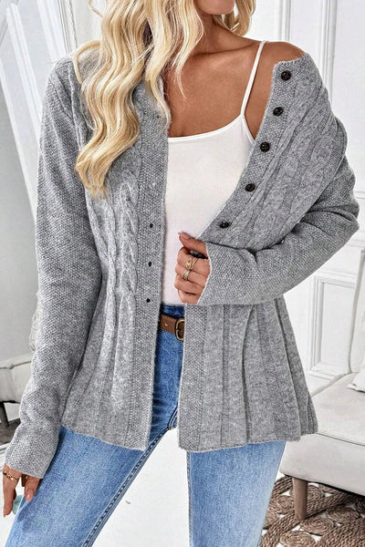 Cozy Women's High-Rise Cable Knit Cardigan Sweater in Soft Beige - Chic Layering Essential for Fall and Winter