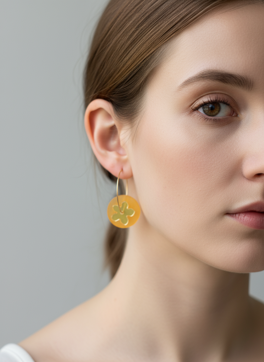 Acrylic Flower+Tangerine circle Dangle Earrings - Sick Chick (Revelstoke, BC)