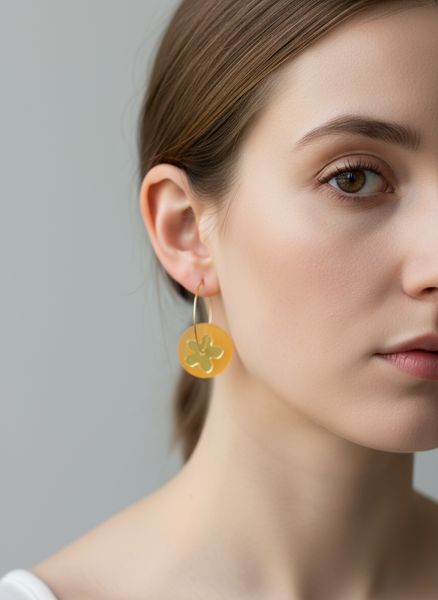 Acrylic Flower+Tangerine circle Dangle Earrings - Sick Chick (Revelstoke, BC)