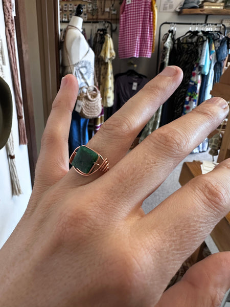 Copper Wire Green Aventurine Abundance Ring