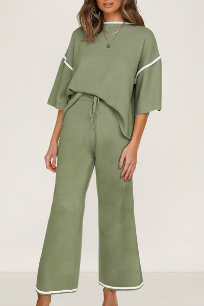 Women's Guacamole Green Knit Wide-Leg Two-Piece Lounge Set