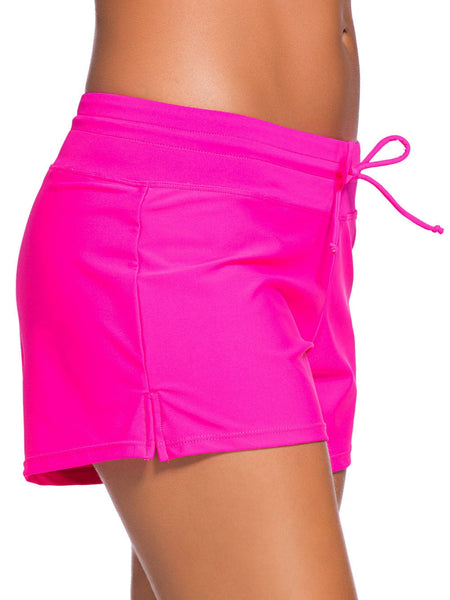 Women's Sunrise Neon Pink Swim Boardshorts with Drawstring