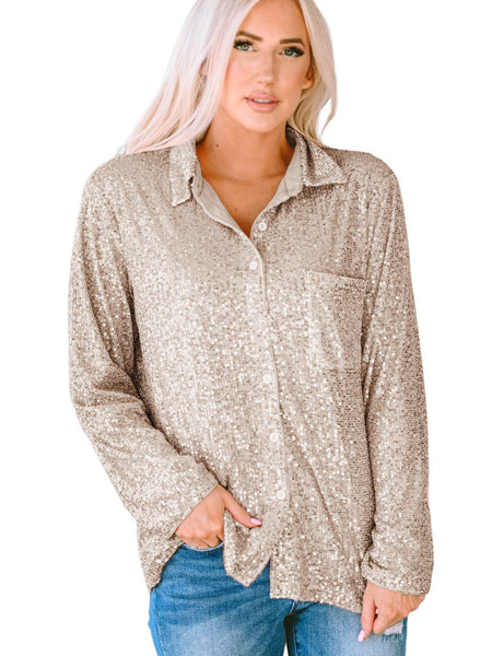 Sequin Embellished V-Neck Short Sleeve Fashion Blouse
