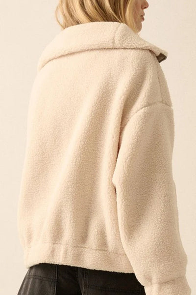 Cozy Beige Women's Fleece Half-Zip Sweatshirt with Pockets - Casual Style for Everyday Comfort and Warmth