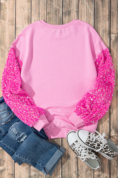 Trendy Women's Pink Sequin Pullover Sweater - Long Sleeve, Comfortable Fit for Casual Outings and Everyday Style
