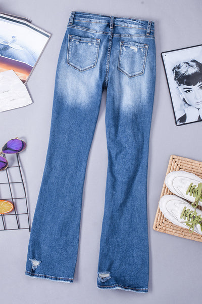 Women's High-Waisted Distressed Bootcut Flare Jeans