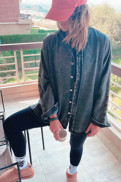 Women's Real Teal Contrast Panel Boyfriend Denim Jacket with Patchwork Design - Trendy and Comfortable Fit