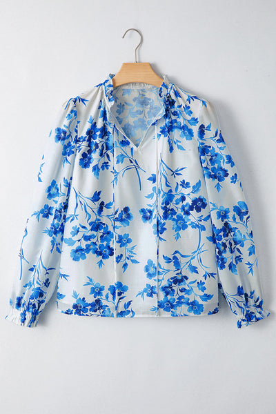 Stylish Women's Short Sleeve Blue Floral Blouse - Flattering Fit for Spring & Summer Casual Outings