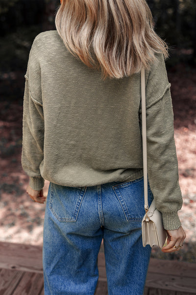 Cozy Women's Green Four Leaf Clover Drop Shoulder Sweater with Raw Hem - Perfect for Casual Everyday Wear