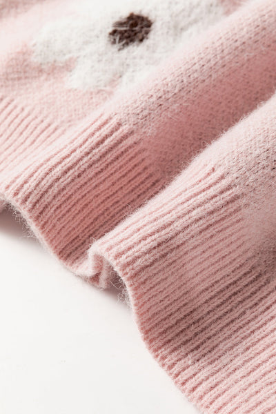 Cozy Women's Pink Floral Half Zip Sweater with Drop Shoulder - Trendy Casual Style for Spring and Summer Wear