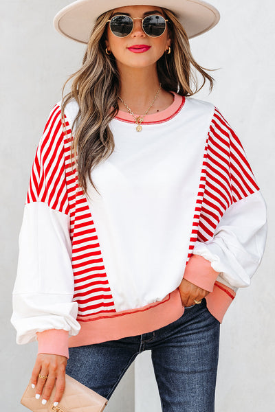 Women's Cozy Women's Stripe Patchwork Sweatshirt - Trendy Casual Style in Vibrant Colors for Everyday Comfort and Fashion