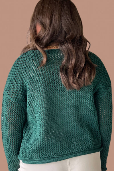 Plus Size Women's Blackish Green Drop Shoulder Knit Cardigan - Cozy, Stylish Layering Essential for Every Occasion
