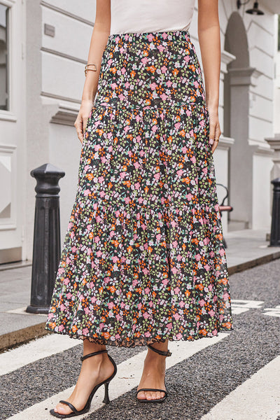 Elegant Blue Women's Ruffle Hem Maxi Skirt - Flowy, Comfortable Summer Fashion for Casual Outings and Everyday Wear
