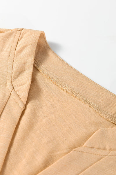 Women's Light French Beige Long Sleeve V-Neck Henley Blouse