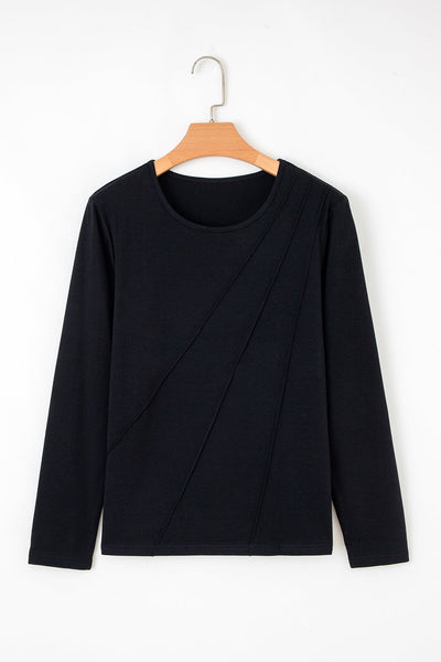 Elegant Black Long Sleeve Women's Top - Stylish, Comfortable Fit Perfect for Everyday Wear and Versatile Layering