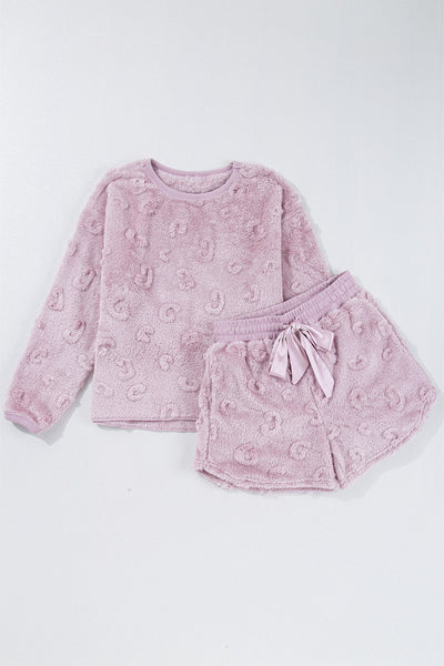 Cozy Women's Lavender Leopard Print Fleece Lounge Set - Relaxed Fit Two-Piece Outfit for Ultimate Comfort made for easy styling and wardrobe