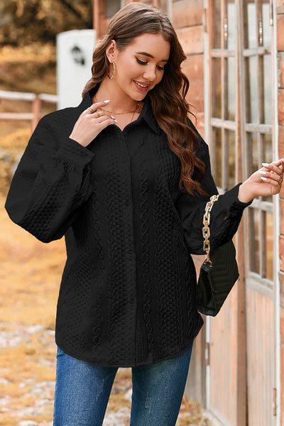 Stylish Women's Cozy Beige Cable Knit Shacket - Textured Layering Jacket for Comfort and Versatile Outfits