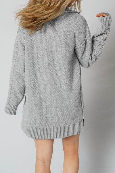 Chic Women's Soft Beige Cable Knit Sweater Dress - Casual Long Sleeve for Effortless Fall Fashion and Comfort