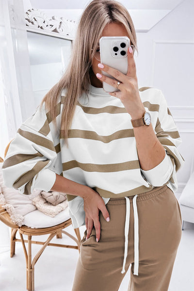 Women's Cozy Casual Chic Loungewear Set - Light French Beige Drop Shoulder Pullover & Jogger Pants for Ultimate Comfort